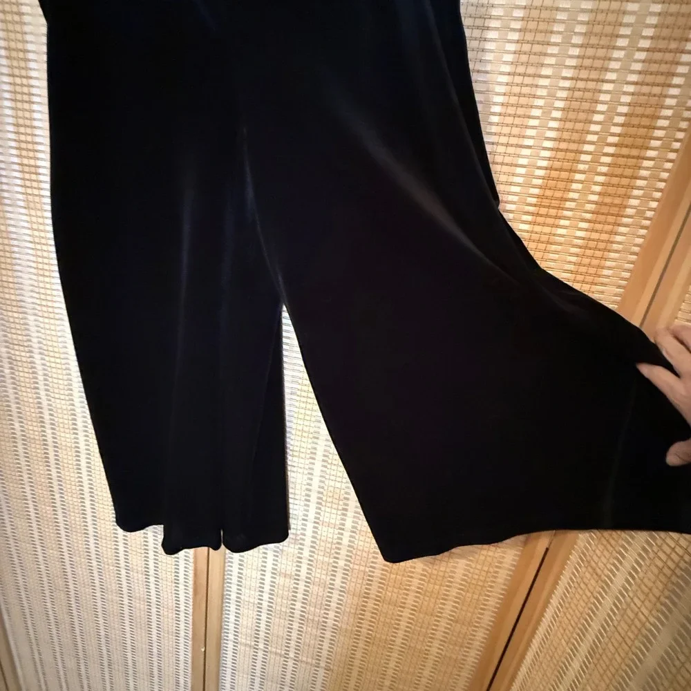 White Stag Black Velvet Wide Leg Pants Womens L 12/14 Pull On Cropped Culottes